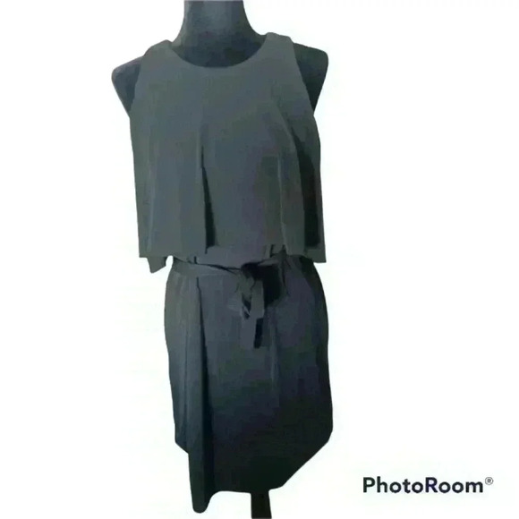Anne Taylor Womens Black Draped Collar Shift Dress M - Picture 1 of 12